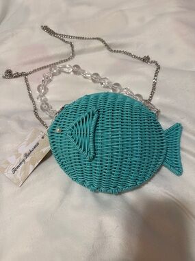 Tommy Bahama Turquoise Wicker Fish Crossbody